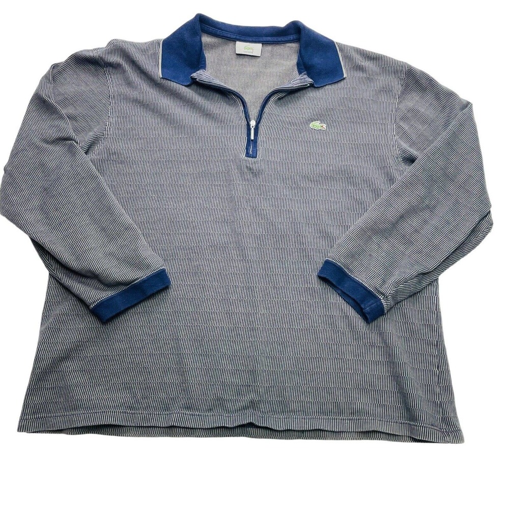 Lacoste Pullover Mens 5/M Navy Stripe Long Sleeve 1/4 Zip 100% Cotton Active